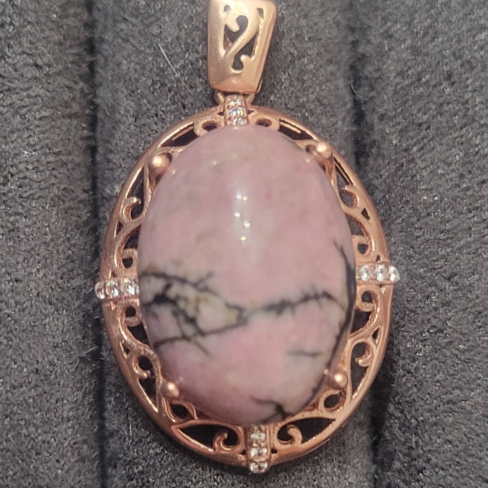 Large Rose Gold Rhodonite Pendant 14x18mm
